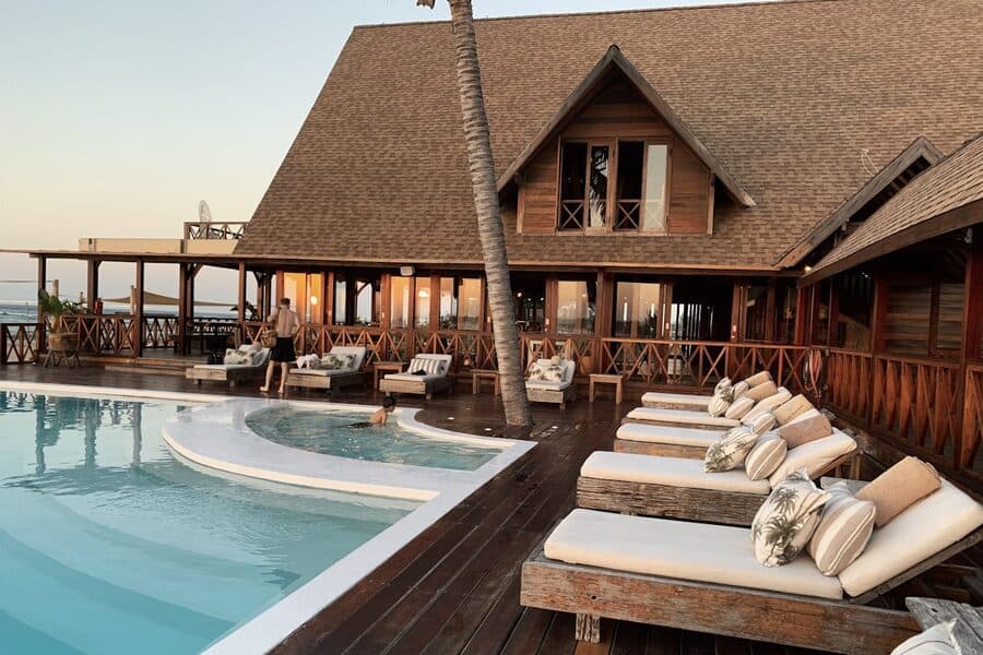Hotel pool with sun loungers